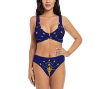 UVBDF Indiana State Flag - Set bikini da donna a due pezzi, design incrociato sul davanti con top da bagno di supporto, Nero , M