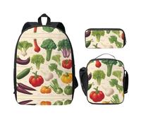 UVBDF Introduzione di varie verdure zaino libro borse con pranzo Box Pencil Bag per le avventure del fine settimana, Nero , Taglia unica, Organizer per borse