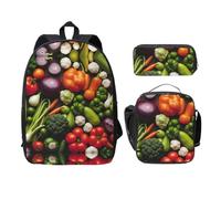 UVBDF Introduzione di varie verdure zaino libro borse con pranzo Box Pencil Bag per le avventure del fine settimana, Nero , Taglia unica, Organizer per borse