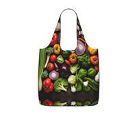 UVBDF Introduzione di verdure Stampa Drogheria Tote Riutilizzabile Packable Bag 25l Poliestere Lavabile Viaggio Vacanza Carryall