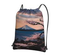 UVBDF Japan Mount Fuji Landscape Print Zaino leggero con cerniera con coulisse, scomparto regolabile per escursioni in spiaggia, Nero , One Size, Zaino daypack