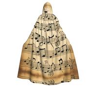 UVBDF Mantello con cappuccio in poliestere con note musicali per adulto, mantello da strega del mago di Cosplay per Halloween, giorno di San Patrizio