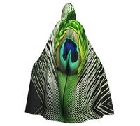 UVBDF Mantello con cappuccio verde del poliestere della piuma del pavone per l'adulto, mantello della strega del mago di Cosplay per Halloween, giorno di San Patrizio