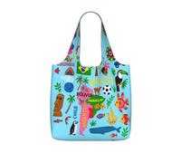 UVBDF Mappa del Sud America con le icone della stampa della drogheria Tote Riutilizzabile Packable Bag 25l Poliestere Lavabile Viaggio Vacanze Carryall