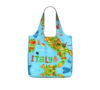UVBDF Mappa dell'Italia con le icone dell'alimento Stampa della drogheria Tote Riutilizzabile Packable Bag 25l Poliestere Lavabile Viaggio Vacanza Carryall