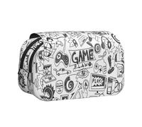 UVBDF Monocromatico Sketch Style Gaming Stampa Scuola Doppio Strato Clamshell Pencil Case Organizer Borsa di Cancelleria per Bambini Regalo, Nero , Taglia unica, Organizer per borse
