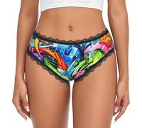 UVBDF Mutandine da donna con stampa graffiti con bordo in pizzo elasticizzato hipster da indossare tutti i giorni