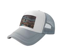 UVBDF New York Manhattan Bridge Cappelli da sole stampati da notte, classici cappelli da camionista con retro in rete, berretti da baseball regolabili per spostamenti quotidiani, grigio, Taglia unica