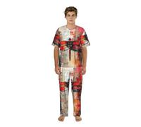 UVBDF Pigiama da uomo con stampa astratta con libellula rossa Co Ord girocollo camicia intera pigiama pantaloni stampati Loungewear Set per gli uomini, Nero , M