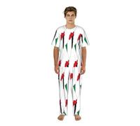 UVBDF Pigiama da uomo con stampa di mappa della Palestina Co Ord, camicia girocollo a lunghezza intera, pantaloni da pigiama stampati, set da uomo, Nero , L