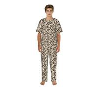 UVBDF Pigiama da uomo con stampa leopardata Co Ord girocollo camicia intera pigiama pantaloni stampati Loungewear Set per gli uomini, Nero , XL