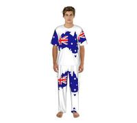 UVBDF Pigiama da uomo con stampa mappa della bandiera australiana Co Ord girocollo camicia intera pigiama pantaloni stampati loungewear set per uomo, Nero , L