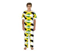 UVBDF Pigiama da uomo con stampa mappa della bandiera della Giamaica, camicia girocollo e pantaloni da pigiama stampati per uomo, Nero , L