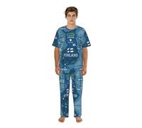 UVBDF Pigiama da uomo con stampa mappa della Finlandia con varie stampe Feat Co Ord camicia girocollo lunghezza intera pigiama pantaloni stampati loungewear set per uomo, Nero , L