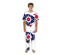 UVBDF Pigiama da uomo con stampa mappa dello stato dell'Ohio Co Ord, camicia girocollo a lunghezza intera, pantaloni da pigiama stampati, set da uomo, Nero , M