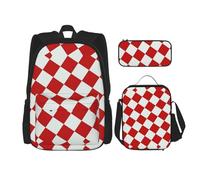 UVBDF RomanceBackpack - Set di 3 zaini da scuola con griglia a reticolo rosso, per viaggi, studio, portapranzo e astuccio per matite, Nero , Taglia unica, Set di zaini per la scuola