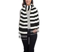 UVBDF Sciarpa invernale con frange in cashmere classico super morbido da donna con stampa dolce a righe bianche e nere per primavera autunno inverno, Nero , Taglia unica