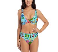 UVBDF Set bikini da donna a due pezzi con mappa del Sud America con icone, design incrociato sul davanti con top da bagno di supporto, Nero , L