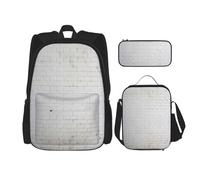 UVBDF Set di 3 zainetti da scuola in mattoni bianchi antichi per viaggi, studio, portapranzo e astuccio per matite, Nero , Taglia unica, Set di zaini per la scuola