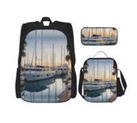UVBDF Set di 3 zaini da golf e yacht club per la scuola, zaino da viaggio e borsa per il pranzo e astuccio per matite, Nero , Taglia unica, Set di zaini per la scuola
