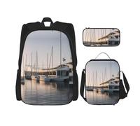 UVBDF Set di 3 zaini da golf e yacht club per la scuola, zaino da viaggio e borsa per il pranzo e astuccio per matite, Nero , Taglia unica, Set di zaini per la scuola