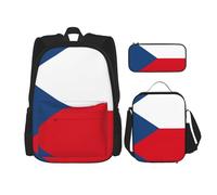 UVBDF Set di 3 zaini da scuola con bandiera della Repubblica Ceca per viaggi, studio, portapranzo e astuccio per matite, Nero , Taglia unica, Set di zaini per la scuola