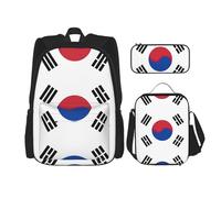 UVBDF Set di 3 zaini da scuola con bandiera della Repubblica di Corea, zaino da viaggio e studio, portapranzo e astuccio per matite, Nero , Taglia unica, Set di zaini per la scuola
