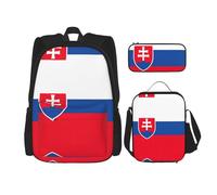 UVBDF Set di 3 zaini da scuola con bandiera della Slovacchia, per viaggi, studio, portapranzo e astuccio per matite, Nero , Taglia unica, Set di zaini per la scuola