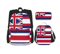 UVBDF Set di 3 zaini da scuola con bandiera delle Hawaii, per viaggi, studio, portapranzo e astuccio per matite, Nero , Taglia unica, Set di zaini per la scuola