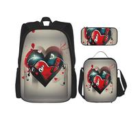 UVBDF Set di 3 zaini da scuola Treble Love and MusicBackpack per viaggi, studio, portapranzo e astuccio per matite, Nero , Taglia unica, Set di zaini per la scuola