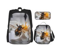 UVBDF Set di 3 zaini per la scuola con ape su nido d'ape, per viaggi, studio, portapranzo e astuccio per matite, Nero , Taglia unica, Set di zaini per la scuola
