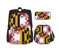 UVBDF Set di 3 zaini per la scuola con bandiera del Maryland e borsa per il pranzo e astuccio per matite, Nero , Taglia unica, Set di zaini per la scuola