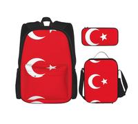 UVBDF Set di 3 zaini per la scuola con bandiera della Turchia, per viaggi, studio, portapranzo e astuccio per matite, Nero , Taglia unica, Set di zaini per la scuola