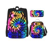 UVBDF Set di 3 zaini per la scuola con motivo tribù esotico tie-dye, per viaggi, studio, portapranzo e astuccio per matite, Nero , Taglia unica, Set di zaini per la scuola