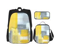 UVBDF Set di 3 zaini per la scuola con pittura astratta per viaggi, studio, portapranzo e astuccio per matite, Nero , Taglia unica, Set di zaini per la scuola