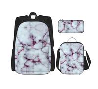 UVBDF Set di 3 zaini per la scuola con texture effetto marmo viola, per viaggi, studio, portapranzo e astuccio per matite, Nero , Taglia unica, Set di zaini per la scuola
