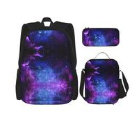 UVBDF Set di 3 zaini per la scuola con universo, galassia e stelle, per viaggi, studio, portapranzo e astuccio per matite, Nero , Taglia unica, Set di zaini per la scuola