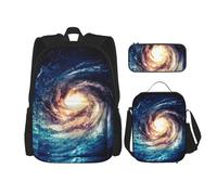 UVBDF Set di 3 zaini per la scuola Universe Milky Way GalaxyBackpack per viaggi, studio, portapranzo e astuccio per matite, Nero , Taglia unica, Set di zaini per la scuola