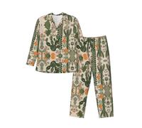 UVBDF Set pigiama da uomo con cactus verde, pigiami con bottoni per la routine della buonanotte, salotto mattutino, Nero , L