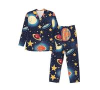 UVBDF Set pigiama da uomo, motivo cielo stellato, universo, spazio, pigiameria con bottoni, per la routine della buonanotte, salotto mattutino, Nero , XL