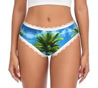 UVBDF Slip estivi con stampa palma da donna con bordo in pizzo elasticizzato hipster da indossare tutti i giorni