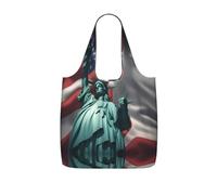 UVBDF Statua della Libertà Bandiera Stampa Drogheria Tote Riutilizzabile Packable Bag 25l Poliestere Lavabile Viaggio Vacanze Carryall