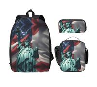 UVBDF Statua della Libertà Bandiera Zaino Libro Borse con Lunch Box Matita Borsa per le Avventure del Fine Settimana, Nero , Taglia unica, Organizer per borse