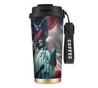 UVBDF Tazza da caffè con bandiera della Libertà in acciaio inossidabile, tazza termica con coperchio a perdite, per caffè freddo, birre calde