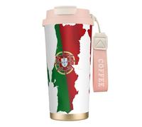 UVBDF Tazza da caffè con mappa della bandiera del Portogallo, in acciaio inossidabile, con coperchio a perdite, tazza termica per caffè freddo, birre calde