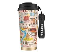 UVBDF Tazza da caffè Illus con mappa di Roma e punti di riferimento, in acciaio inossidabile, con coperchio a perdite, tazza termica per caffè freddo, birre calde