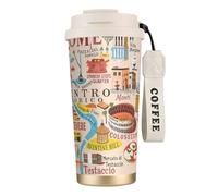 UVBDF Tazza da caffè Illus con mappa di Roma e punti di riferimento, in acciaio inossidabile, con coperchio a perdite, tazza termica per caffè freddo, birre calde