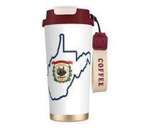 UVBDF West Virginia - Tazza da caffè con mappa della bandiera dello stato del West Virginia, da viaggio, in acciaio inossidabile, con coperchio a perdite, tazza termica per caffè freddo, birre calde
