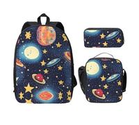 UVBDF Zainetto con cielo stellato, universo, spazio, borsa per libri con portapranzo, astuccio per matite per avventure nel fine settimana, Nero , Taglia unica, Organizer per borse