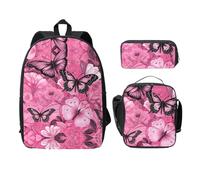 UVBDF Zainetto per libri senza cuciture con farfalle, colore rosa, con portapranzo, per avventure nel fine settimana, Nero , Taglia unica, Organizer per borse